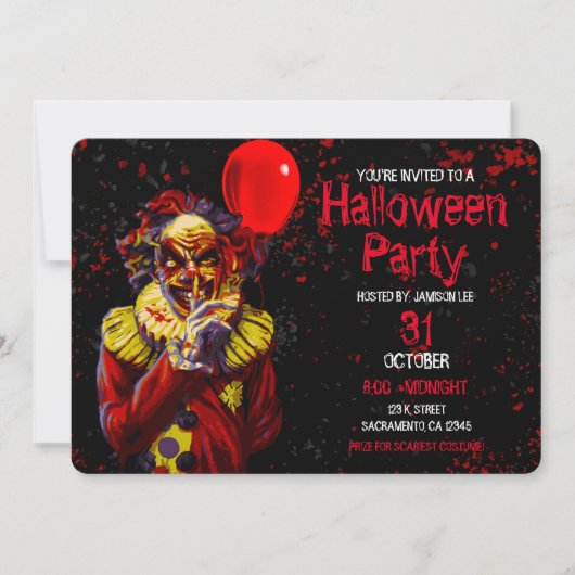 Beängstigendes Halloween Clowncostume-Party Einladung (Vorderseite)