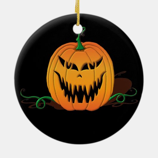 Beängstigendes Halloween-Kürbis-Gesicht Keramikornament (Hinten)