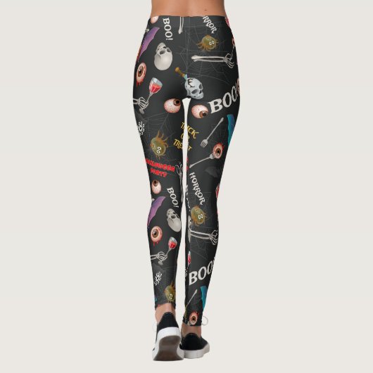 Beängstigendes Halloween Modern Icons Skull Bat Ey Leggings (Rückseite)