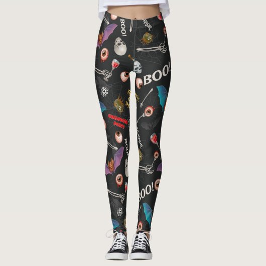 Beängstigendes Halloween Modern Icons Skull Bat Ey Leggings (Vorderseite)