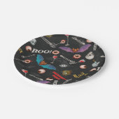 Beängstigendes Halloween Modern Icons Skull Bat Ey Pappteller (Schrägansicht)