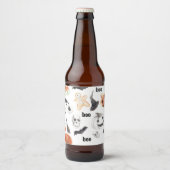 Beängstigendes Halloween-Muster |Happy Halloween Bierflaschenetikett (Vorderseite)