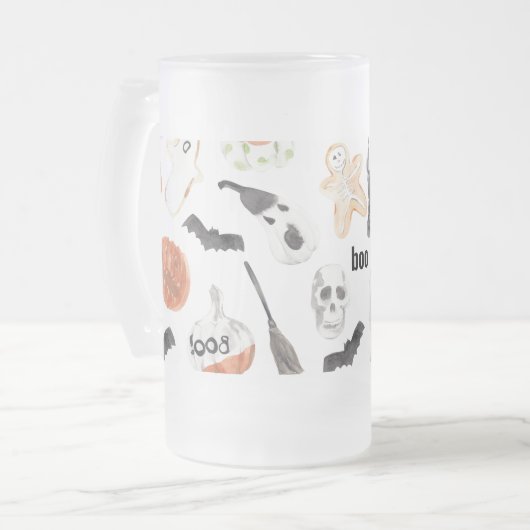 Beängstigendes Halloween-Muster |Happy Halloween Mattglas Bierglas (Vorderseite Links)