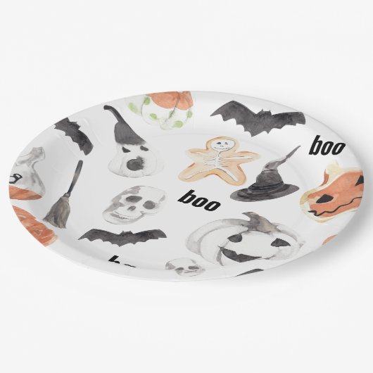 Beängstigendes Halloween-Muster Pappteller (Schrägansicht)
