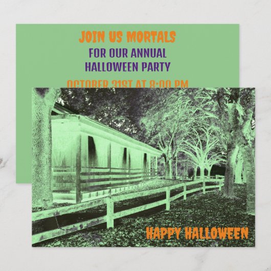 Beängstigendes Halloween-Party aus schwarzem und g Einladung (Vorne/Hinten)