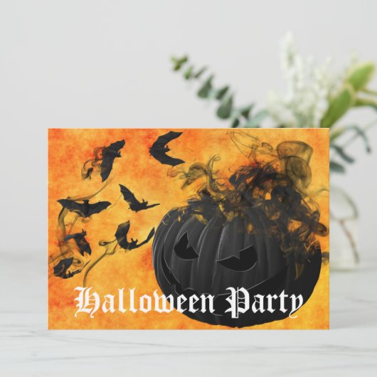 Beängstigendes Halloween-Party für Schwarze Kürbis Einladung (Stehend Vorderseite)