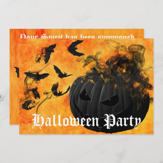 Beängstigendes Halloween-Party für Schwarze Kürbis Einladung (Vorne/Hinten)