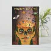 Beängstigendes Halloween-Party | Zombie Brain Bugs Einladung (Stehend Vorderseite)