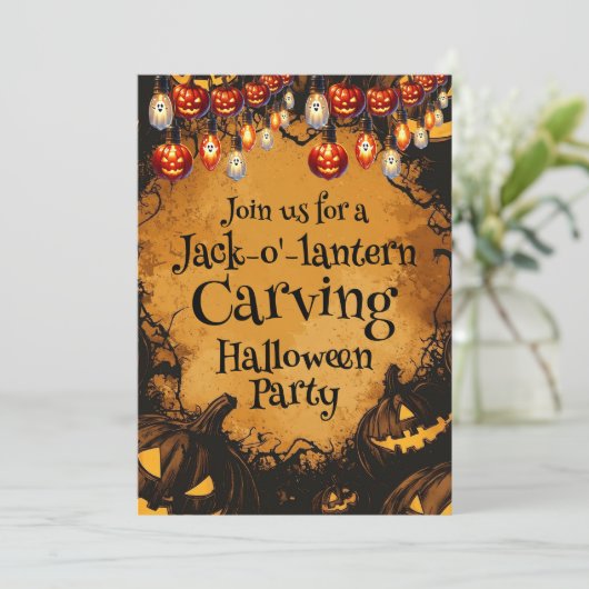 Beängstigendes Halloween-Pumpkin-Patch-Party Einladung (Stehend Vorderseite)