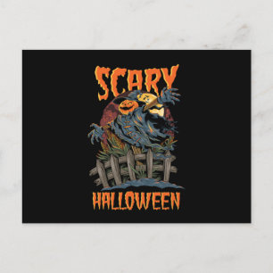 Beängstigendes Halloween-Skelett Bats Pumpkin-Horr Postkarte
