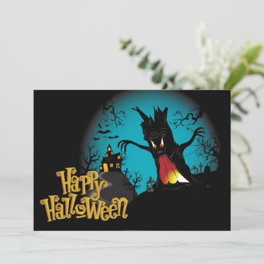 Beängstigendes Halloween-Spuk Haus mit Baum Karte (Stehend Vorderseite)