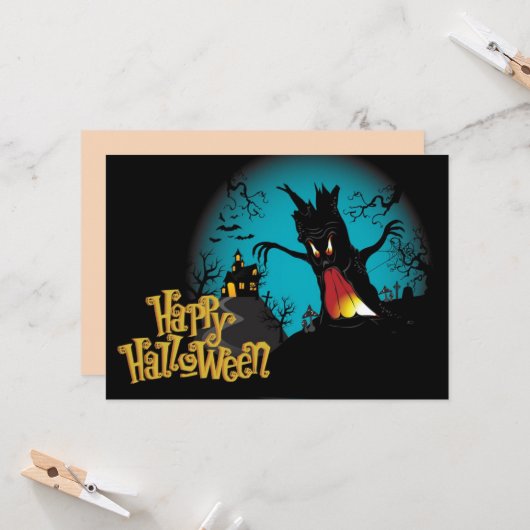 Beängstigendes Halloween-Spuk Haus mit Baum Karte (Vorderseite/Rückseite Beispiel)
