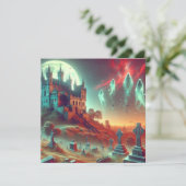 Beängstigendes Halloween Spuk Schloss Friedhof Feiertagskarte (Stehend Vorderseite)