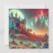 Beängstigendes Halloween Spuk Schloss Friedhof Feiertagskarte (Vorderseite)