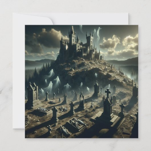 Beängstigendes Halloween Spuk Schloss Friedhof Feiertagskarte (Vorderseite)