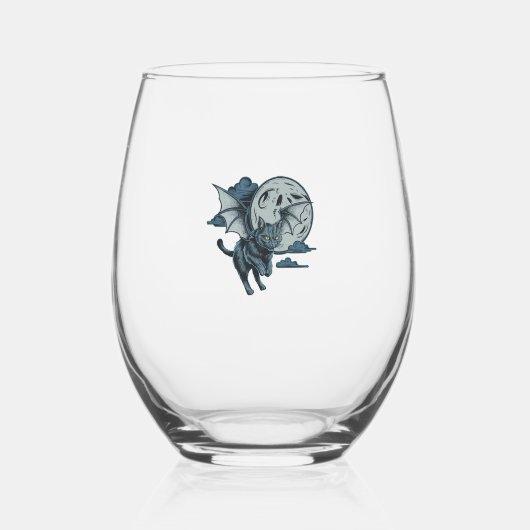 Beängstigendes Halloween-Vollmond der Battflügel Weinglas Ohne Stiel (Vorderseite)