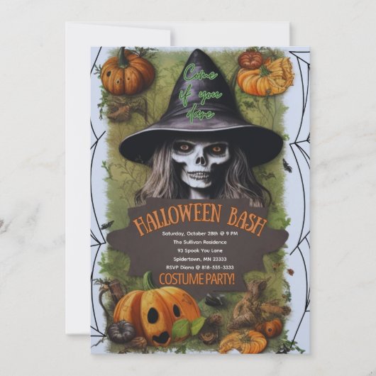 Beängstigendes HexenHalloween-Bash-Kostüm-Party Einladung (Vorderseite)