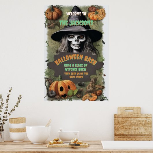 Beängstigendes HexenHalloween-Party Poster (Küche)