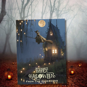 Beängstigendes Hexenwald Halloween-Foto Feiertagspostkarte