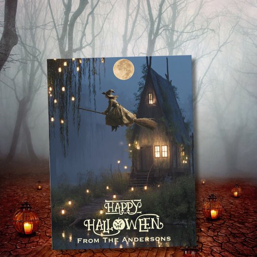 Beängstigendes Hexenwald Halloween-Foto Feiertagspostkarte