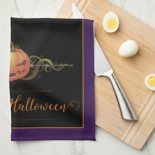 Beängstigendes Jack-o-Lantern Halloween | LILA Geschirrtuch (Viertel Falte)