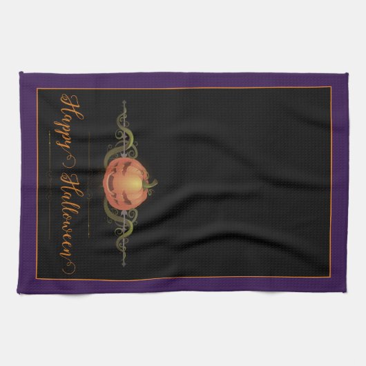 Beängstigendes Jack-o-Lantern Halloween | LILA Geschirrtuch (Horizontal)