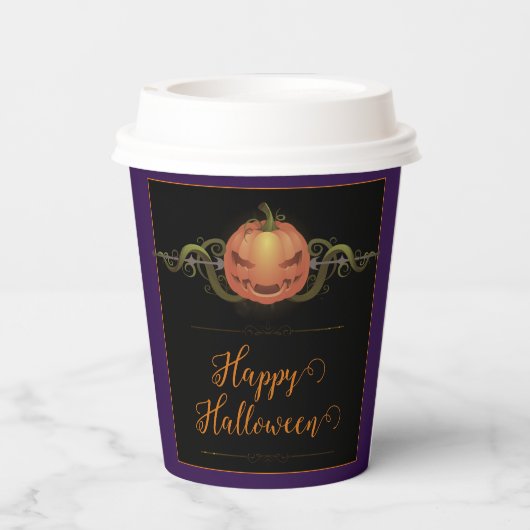 Beängstigendes Jack-o-Lantern Halloween | LILA Pappbecher (Rückseite)