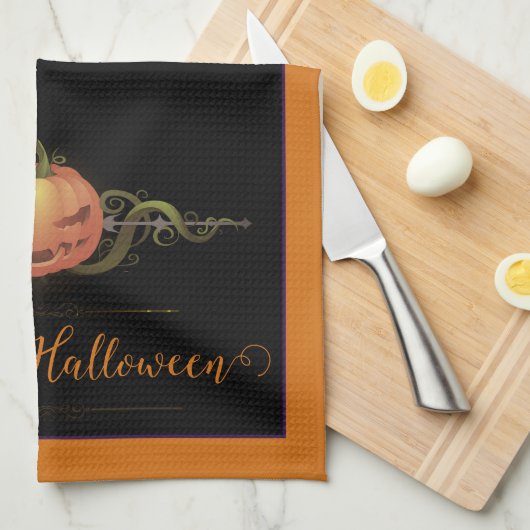 Beängstigendes Jack-o-Lantern Halloween | Orange Geschirrtuch (Viertel Falte)