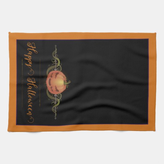 Beängstigendes Jack-o-Lantern Halloween | Orange Geschirrtuch (Horizontal)