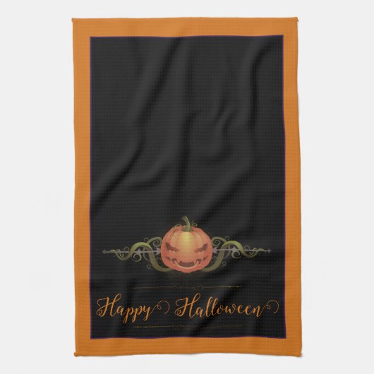 Beängstigendes Jack-o-Lantern Halloween | Orange Geschirrtuch (Vertikal)