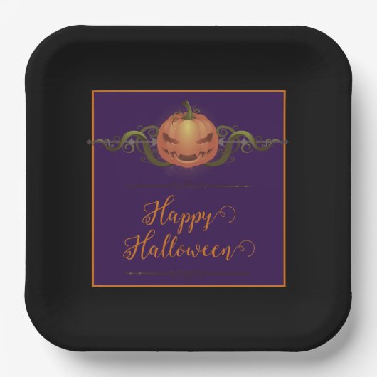 Beängstigendes Jack-o-Lantern Halloween | Schwarz Pappteller (Vorderseite)