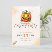 Beängstigendes Jack-O' Lantern Orange Pumpkin Carv Einladung (Stehend Vorderseite)