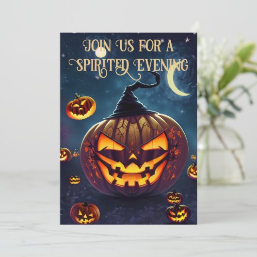 Beängstigendes Jack-o'-Laterne-Halloween-Party Einladung (Stehend Vorderseite)