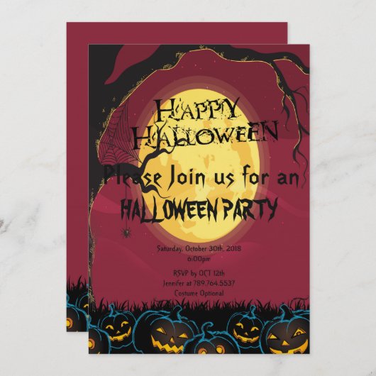 beängstigendes Kürbis-Halloween-Party Einladung (Vorne/Hinten)