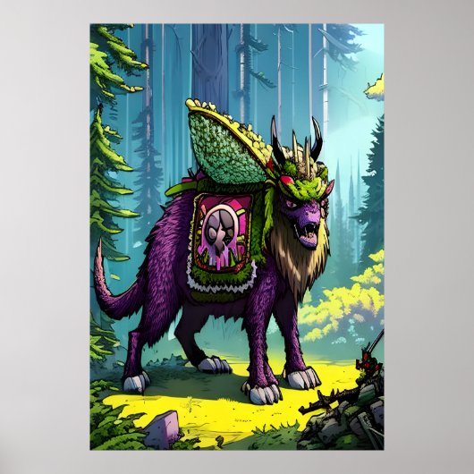 Beängstigendes lila Tier im Wald | AI Art Poster (Vorne)