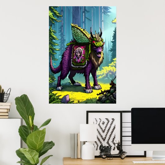 Beängstigendes lila Tier im Wald | AI Art Poster (Heimbüro)