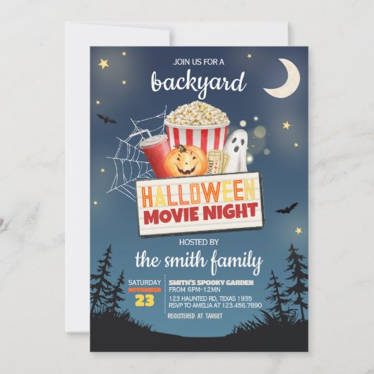 Beängstigendes Party im Hinterhof Halloween Filmab Einladung (Vorderseite)