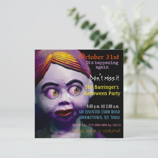 Beängstigendes Puppet-Puppen-Puppenschmuck Einladung (Stehend Vorderseite)