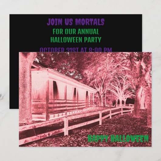 Beängstigendes Rot- und Schwarzwaldholz-Halloween- Einladung (Vorne/Hinten)