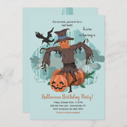 Beängstigendes Scarecrow Halloween-Party Einladung (Vorne/Hinten)