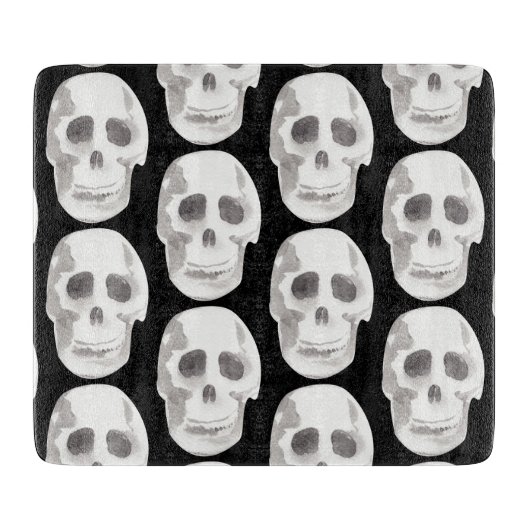 Beängstigendes Schädelmuster | Schwarz-Weiß-Hallow Schneidebrett (Vorderseite)