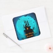 Beängstigendes Schwarz & Blauer Mond glückliches H Quadratischer Aufkleber (Umschlag)