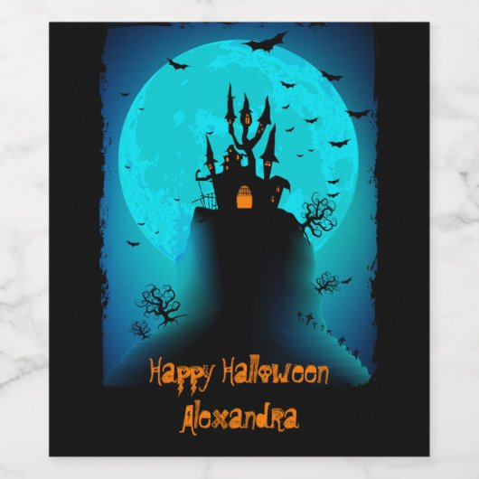 Beängstigendes Schwarz & Blauer Mond glückliches H Weinetikett (Einzelnes Label)