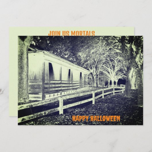 Beängstigendes Schwarz-Weiß-Kabinen-Halloween-Part Einladung (Vorne/Hinten)