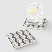 Beängstigendes Schwarz-Weiß-Muster|glückliches Hal Steinuntersetzer (Seitenansicht)