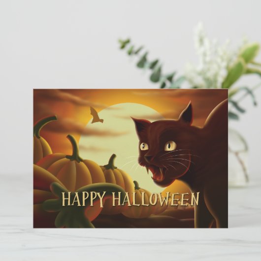 Beängstigendes Schwarzes Katzen - Einladung (Stehend Vorderseite)