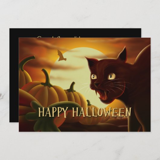 Beängstigendes Schwarzes Katzen - Einladung (Vorne/Hinten)