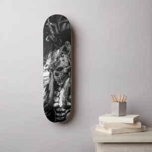 Beängstigendes schwarzes und weißes glückliches Ha Skateboard