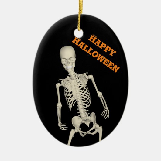 Beängstigendes Skelett glückliches Halloween-Baum Keramik Ornament (Vorne)