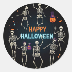 Beängstigendes Skelett "Happy Halloween" Runder Aufkleber